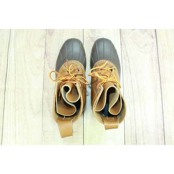 LL Bean Brown Leather Lace Up Round Toe Unlined Ankle Duck Boots Size 7 M - Picture 7 of 10